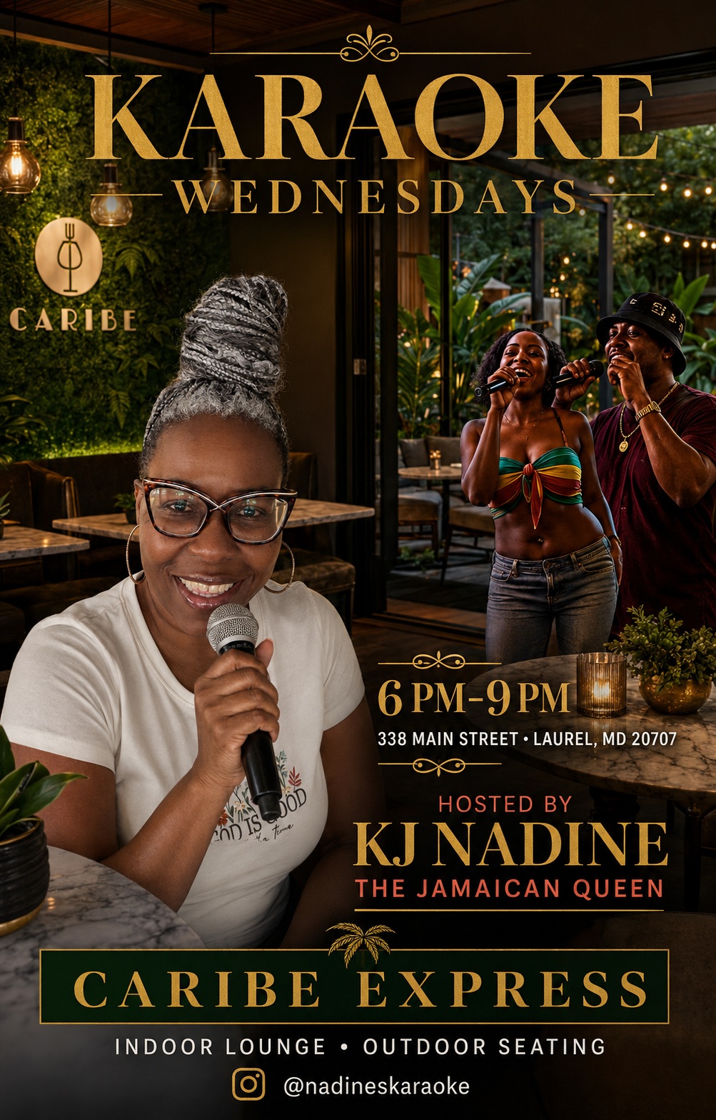 KJ Nadine at Caribe Express in Laurel, Maryland, home of Wednesday karaoke from 6-9 PM.